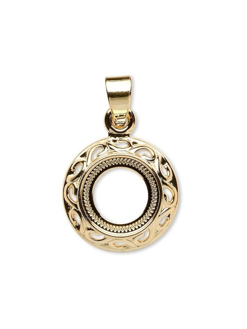 Gold 14K Plated Art Deco Filigree 10mm Round Cabochon Pendant Setting with Bail